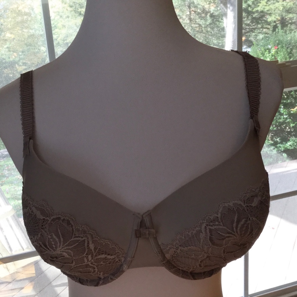 Elegant Lace Trimmed Bra in Brown